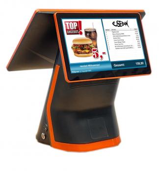 Kasse für Gastronomie & Restaurant Biergarten All in One mit Touchscreen Kassensystem mit integrierte Kundendisplay und Bondrucker Windows 11 + TSE Stick POSPROM NEU