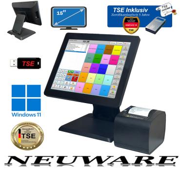 TSE mit Zertifikat ALL IN ONE 15'' Kassensystem für Einzelhandel Touchkasse Kosmetikstudio Friseur Salon NEU.OVP  Windows 11