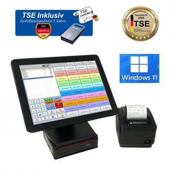 15 Zoll Professionelle Gesetzkonforme Elektronische Kassensystem Touchscreen Kasse für Einzelhandel Laden Imbiss Kiosk Friseur mit TSE Modul inkl Zertifikat Windows 11