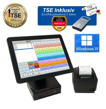 15 Zoll Professionelle Gesetzkonforme Elektronische Kassensystem Touchscreen Kasse für Einzelhandel Laden Imbiss Kiosk Friseur mit TSE Modul inkl Zertifikat Windows 11