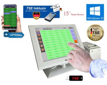 15 Zoll Elektronische Kassensystem für Gastronomie Restaurant inkl. Software mit TSE Modul + Zertifikat Windows 10