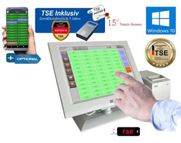 15 Zoll Elektronische Kassensystem für Gastronomie Restaurant inkl. Software mit TSE Modul + Zertifikat Windows 10