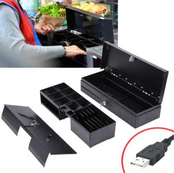 Klappbare Geldlade USB Kassenschublade Supermarkt Geldschublade Kassenlade in Schwarz Metall NEU OVP