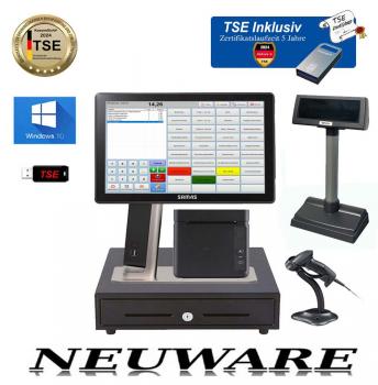 TSE Finanzkonforme Zertifiziertes ALL IN ONE 15'' Kassensystem Sam4s Touchkasse für Einzelhandel Imbiss Dönnerladen Kiosk NEU.OVP KassenSichV / GOBD Windows 10
