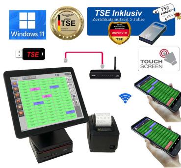 Gastro Kassensystem 12" mit 2 x Handheld für Lokal, Restaurant, Gaststätte, Bistro, Kneipe Eiscafe mit TSE Chip Inkl Zertifikat Windows 11 Ausstellungsstück