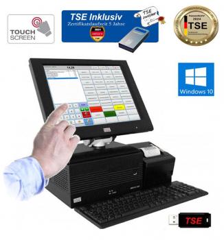 12 Zoll Wincor Nixdorf Kassensystem Touchscreen mit TSE Stick + Zertifikat Cafe Imbiss Dönerladen Friseur Win 10 Black