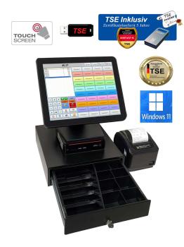 12 Zoll Touchscreen Kassensystem Einzelhandel Kasse + TSE Stick inkl Zertifikat Friseur Kosmetik Bäckerei Imbiss Dönerladen Windows 11 Neuwertig Gesetz-Finanskonform