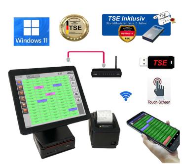 12" Funk WLAN Kassensystem + Handheld für Gastronomie und Restaurant mit TSE Chip inkl Zertifikat PoSprom Promax Windows 11