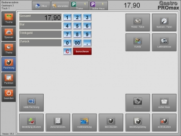 Touchscreen Gastro-Kasse für Restaurant PoSProm ProMAX 3.7 Kassensystem KassenSichV / TSE 2024 Finanzamt Konform Win 11