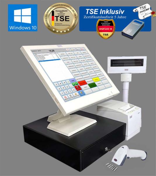 15 Zoll TSE Konform Kassensystem Einzelhandel Supermarkt Lebensmittelladen Friseur Imbiss Dönerladen Inkl. Software Win 10 / TSE 2026 - Inkl. TSE Modul mit Zertifikat