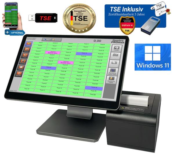 All In One ultra small 15,6 zoll Komplette Kasse fuer Gastrobetriebe Restaurant Gaststätte inklusiv Bondrucker und TSE Stick Win 11