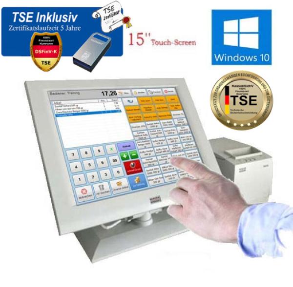 15 Zoll TSE Konform Kassensystem Einzelhandel Friseur Imbiss Dönerladen Inkl. Software Windows 10 KassenSichV / TSE 2026 - Inkl. TSE Modul