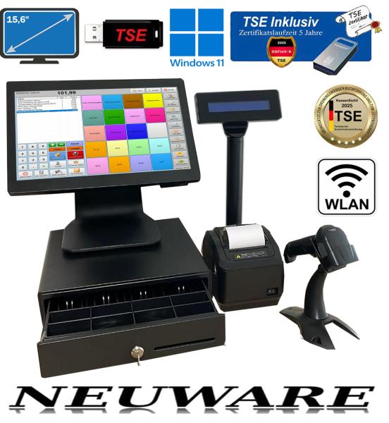 TSE Scannerkasse All in One Speziell für Einzelhandel und Kiosk-Betriebe (Tabakwaren) und Presse Artikel Zeitungen und Zeitschriften