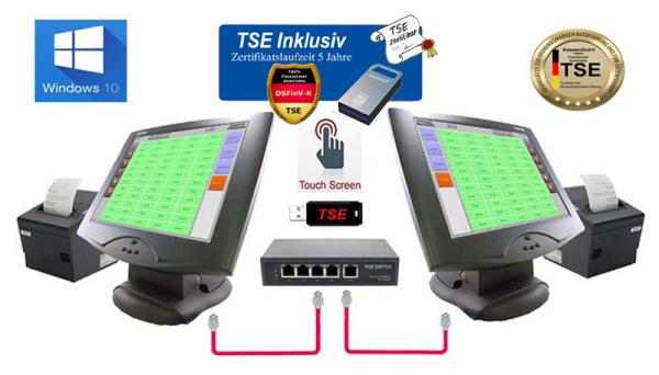 2 x Netzwerk Kassensysteme Kassen Touchscreen für Restaurant Gastronomie KassenSichV / TSE Swissbit Finanzamt Konform Posprom Promax 3.7
