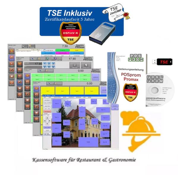 Kassensoftware PosProm ProMax 3.7 für Restaurant Gastro KassenSichV / TSE Swissbit Finanzamt Konform