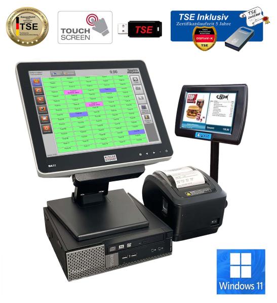 Gastronomie Touchscreen Kasse TSE GRILLHAUS EISDIELE RESTAURANT PIZZERIA LIEFERSERVISE Posprom Windows 11 inkl TSE Zertifikat + Kundendisplay TOP