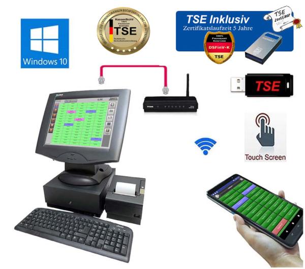 Kasse Gastronomie Kassensystem + Kellnerterminal Touchkasse Restaurant  KassenSichV / TSE Finanzamt Konform Windows 10