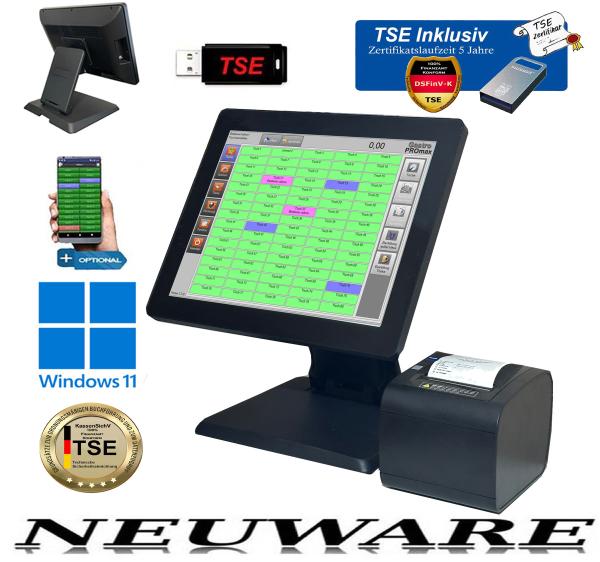 2 x Netzwerk Kassensysteme Kassen für Restaurant Gastronomie Touchscreen KassenSichV / TSE Swissbit Finanzamt Konform Posprom Promax 3.7