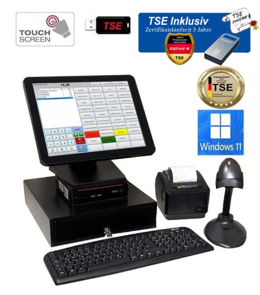 12 Zoll Touchscreen Kassensystem für Einzelhandel mit TSE Modul inkl Zertifikat Windows 11 Dönerladen Kiosk Spätshop Friseur Kosmetikstudio Barbershop