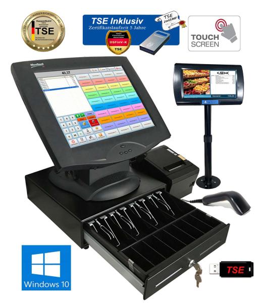 Einzelhandel Kasse + TSE Chip inkl Zertifikat Touchscreen Kassensystem für Kiosk Supermarkt Laden Imbiss Win 10