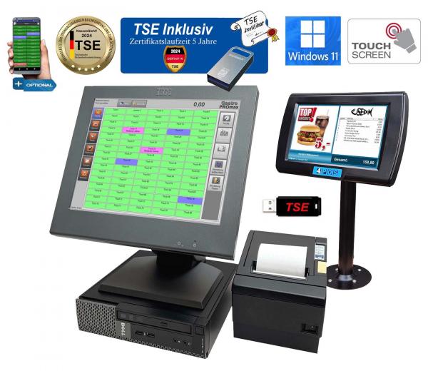 Touchscreen - Kasse mit TSE für Gastronomie und Restaurant Cafe Win 11 Posprom Promax 3.7