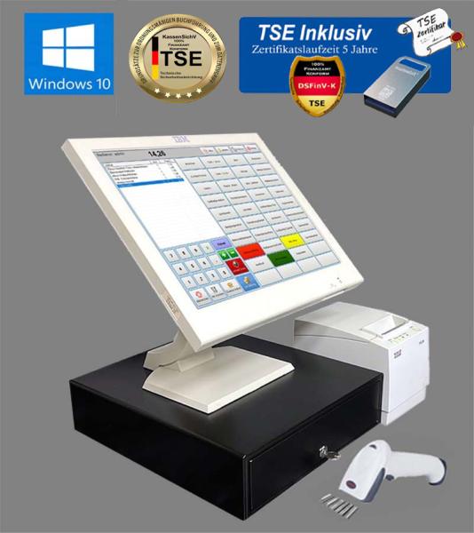 15 Zoll TSE Konform Touchscreen Kassensystem Einzelhandel Friseur Imbiss Dönerladen Inkl. Software Windows 10 TSE 2026 - Inkl. TSE Modul