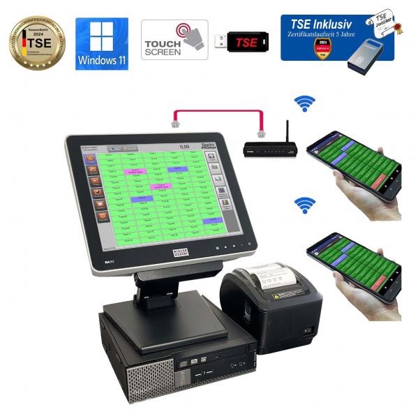 Touchscreen Kassensystem EISDIELE Kellnerkasse mit 2 x Handheld GASTRONOMIE RESTAURANT GRILLHAUS + TSE Stick inkl Zertifikat