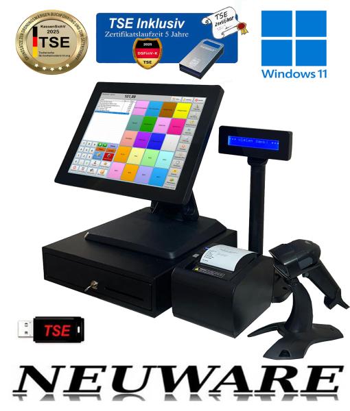 ALL IN ONE 15'' Kassensystem Touchkasse für Supermarkt Einzelhandel Handel Lotto Kiosk Kosmetikstudio Friseur NEU.OVP KassenSichV / TSE 2025 Finanzamt Konform Windows 11