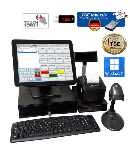 38,1cm (15") Komplettes Einzelhandel Professionelle Touchscreen Kassnsystem Elektronische Kassen mit TSE Stick inkl Zertifikat Kiosk Spätshop Laden Friseur PosProm Windows 11
